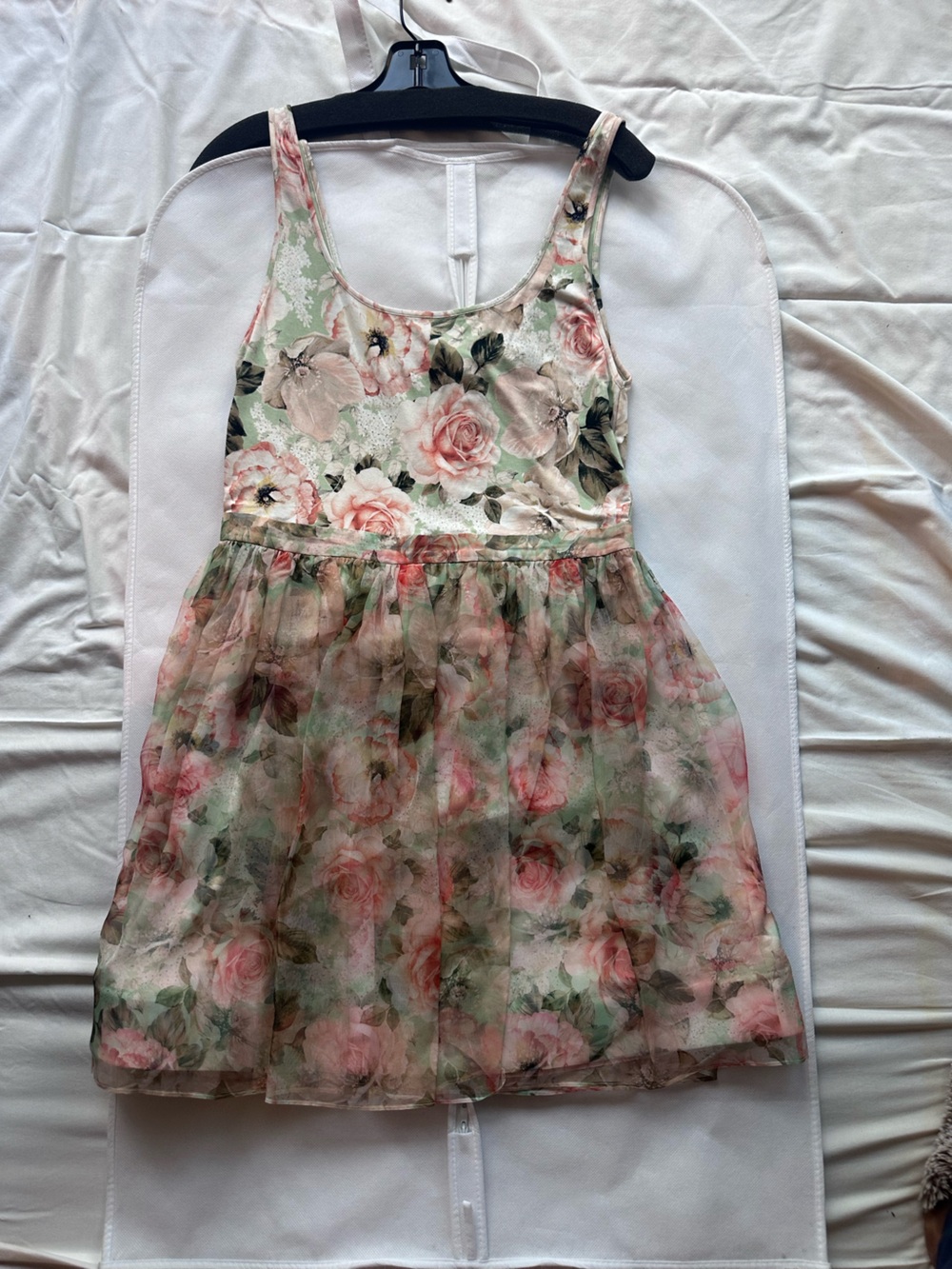 Alice + Olivia Floral Chiffon Sleeveless Dress in Pink and Green